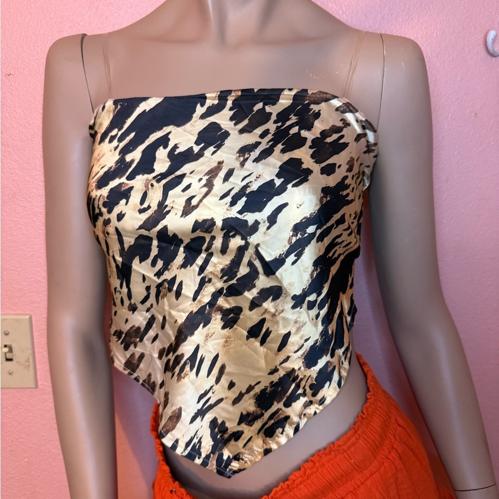 Windsor Leopard Print Satin Bandana Tube Top Scarf Hem NWT